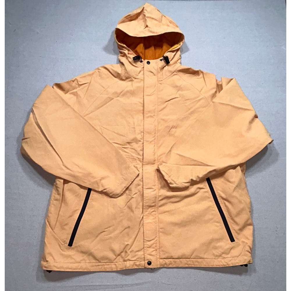Woolrich Men Citrus Gold Hooded Nylon Jacket XL Mesh Lined Windbreaker Rain Gear